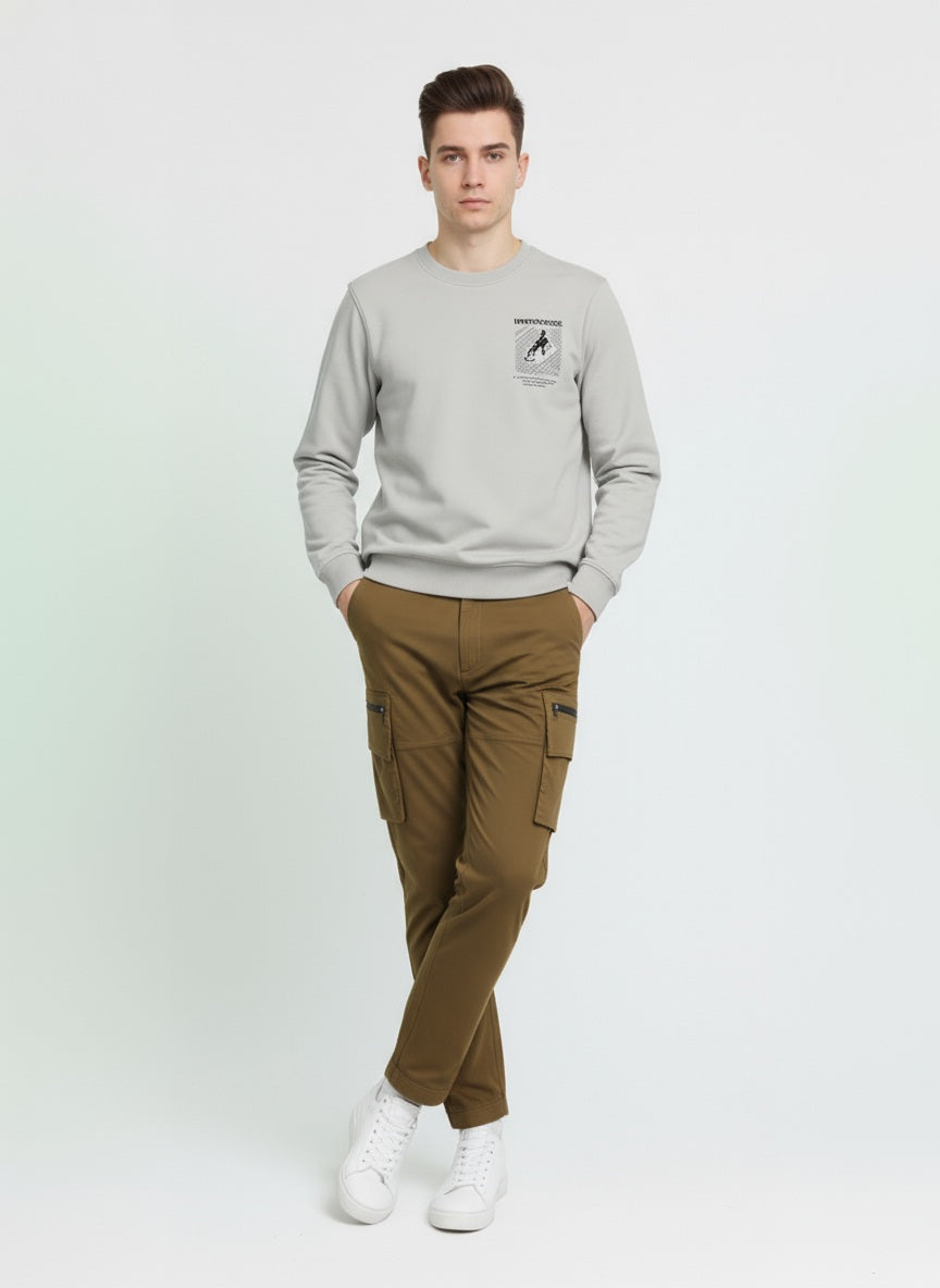 Octave Men Solid Round Neck Sweatshirt-J-247W25-SILVER