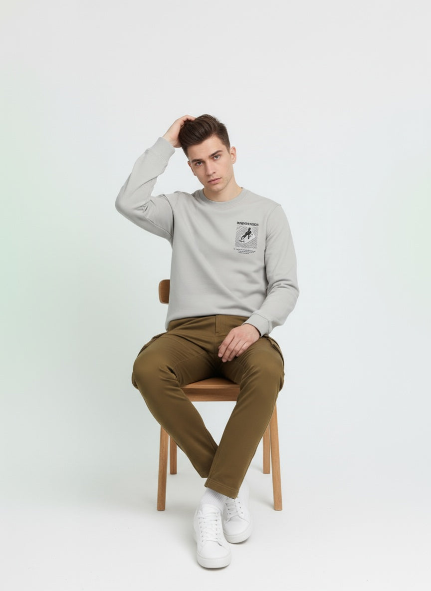 Octave Men Solid Round Neck Sweatshirt-J-247W25-SILVER