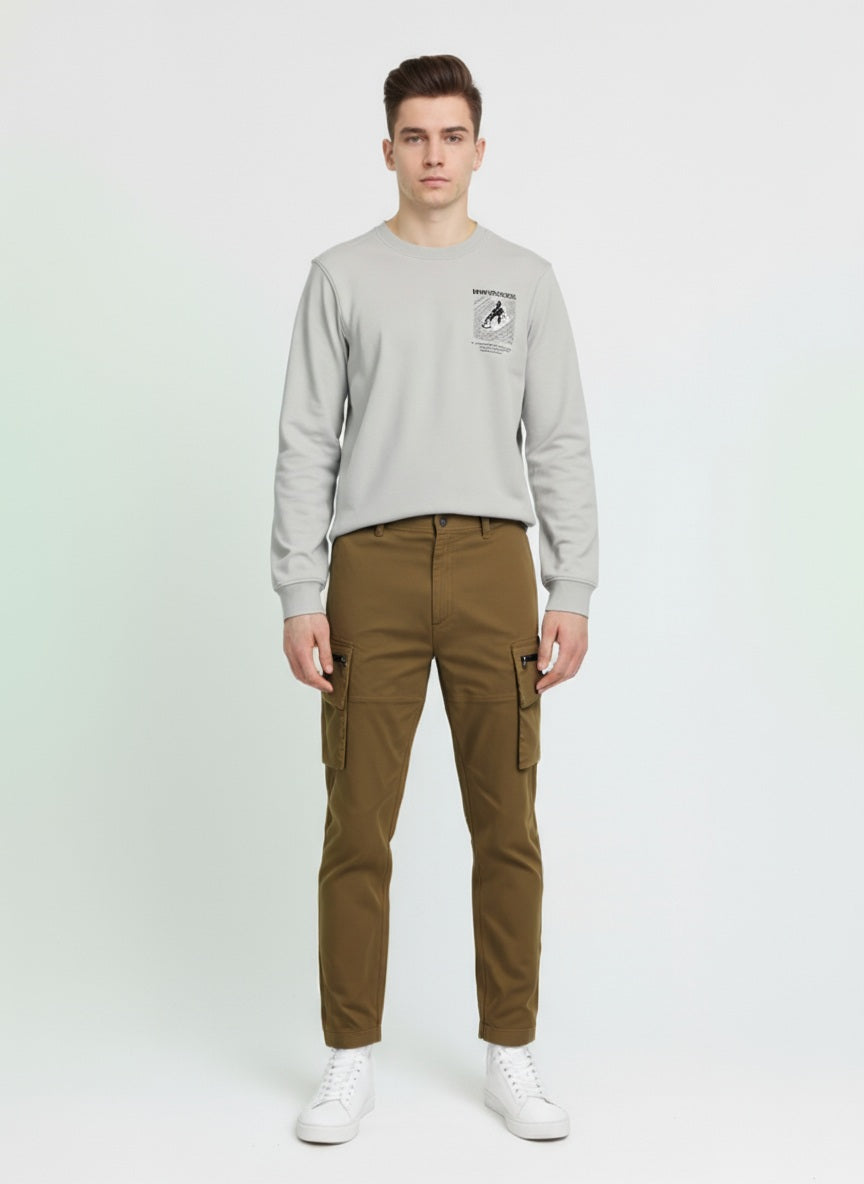 Octave Men Solid Round Neck Sweatshirt-J-247W25-SILVER