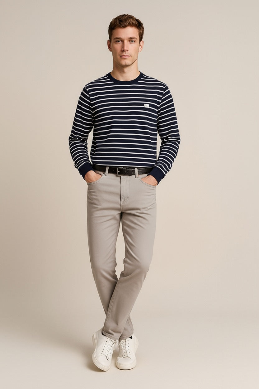 Octave Men Striped Round Neck Sweatshirt