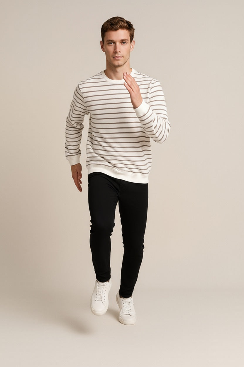 Octave Men Striped Round Neck Sweatshirt