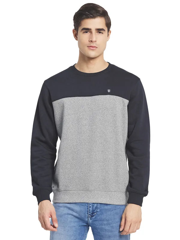 Octave Men Grey Colourblocked Fleece Sweatshirt