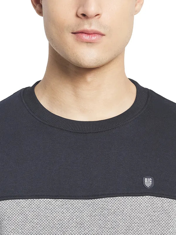 Octave Men Grey Colourblocked Fleece Sweatshirt
