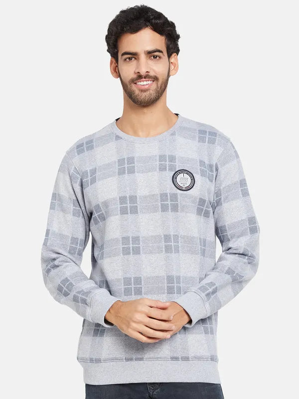 Octave Men Grey Checked Sweatshirt