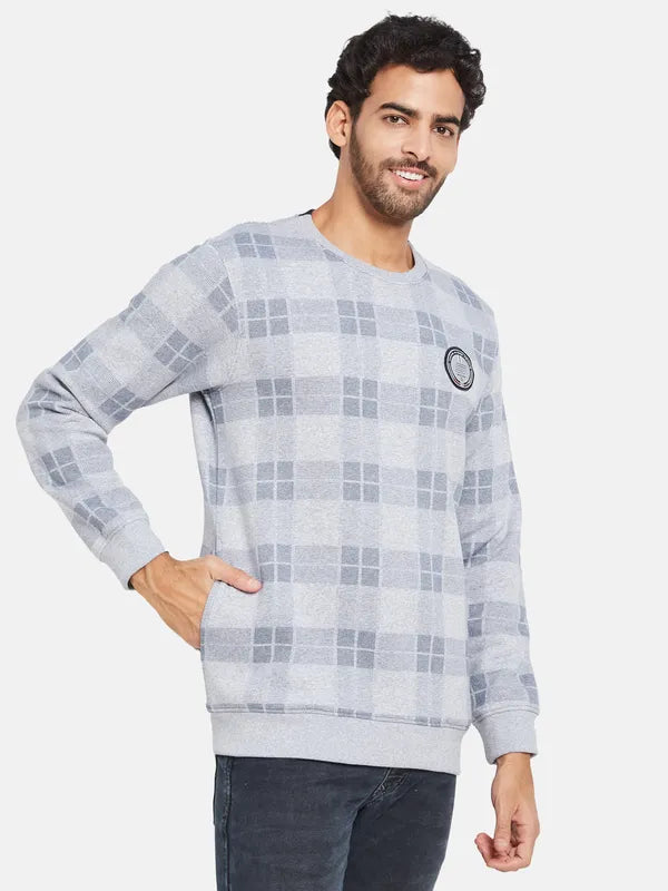 Octave Men Grey Checked Sweatshirt