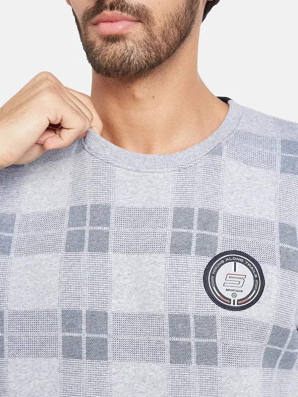 Octave Men Grey Checked Sweatshirt