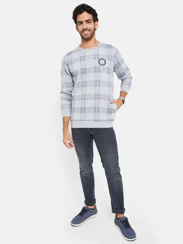 Octave Men Grey Checked Sweatshirt