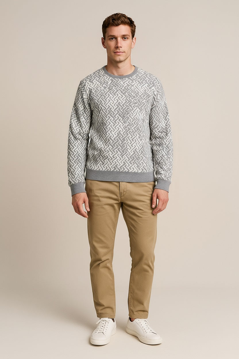 Octave Men Grey Melange Printed Round Neck Sweatshirt