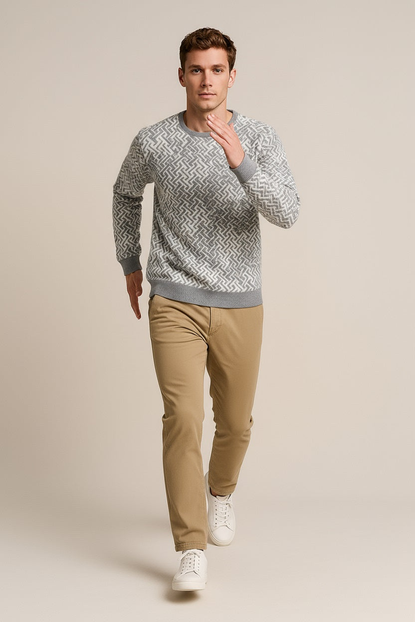 Octave Men Grey Melange Printed Round Neck Sweatshirt