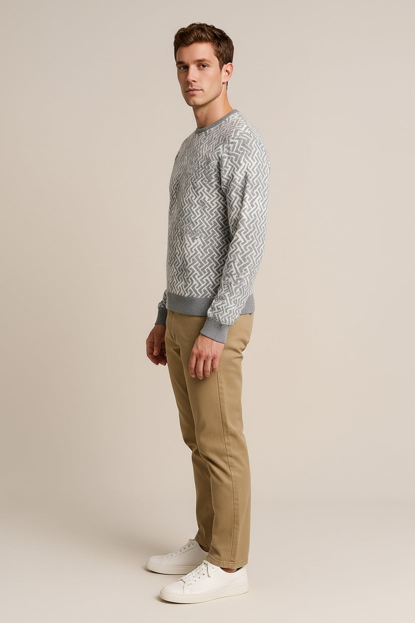 Octave Men Grey Melange Printed Round Neck Sweatshirt