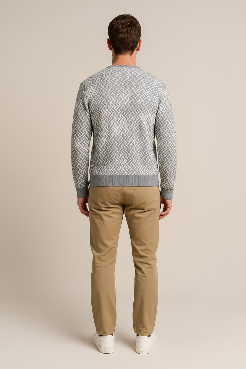 Octave Men Grey Melange Printed Round Neck Sweatshirt