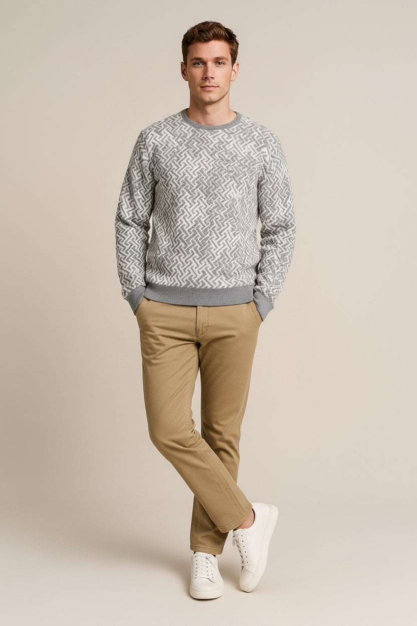 Octave Men Grey Melange Printed Round Neck Sweatshirt