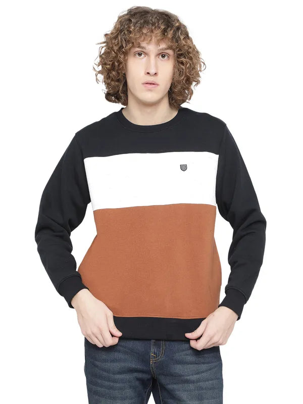 Octave Men Tan Fleece Colourblocked Sweatshirt