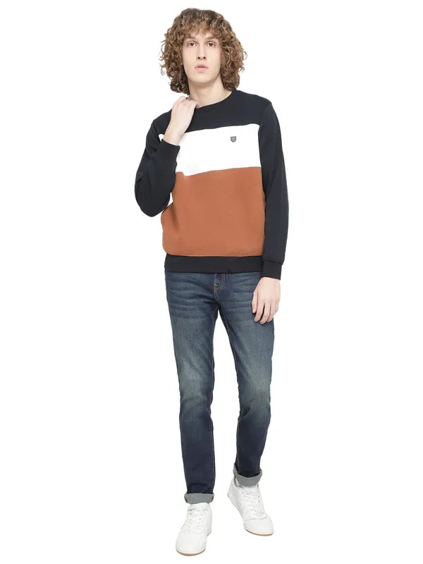 Octave Men Tan Fleece Colourblocked Sweatshirt