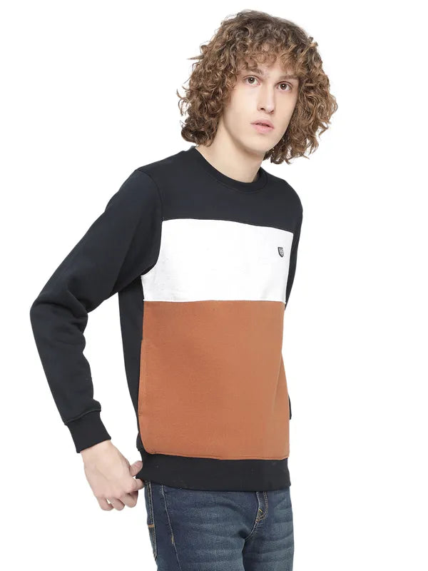 Octave Men Tan Fleece Colourblocked Sweatshirt