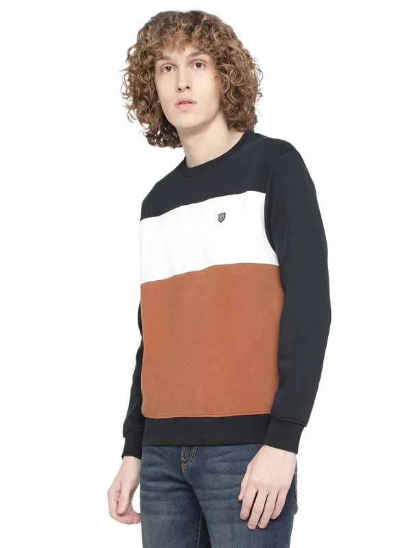 Octave Men Tan Fleece Colourblocked Sweatshirt