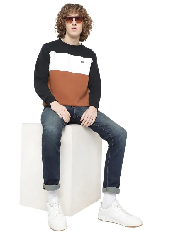 Octave Men Tan Fleece Colourblocked Sweatshirt