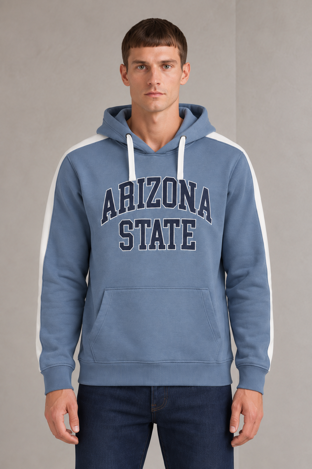 Men’s Denim Blue Cotton Brushed Fleece Hooded Sweatshirt – Regular Fit