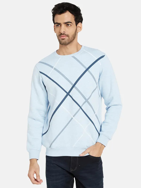 Octave Men Blue Checked Sweatshirt