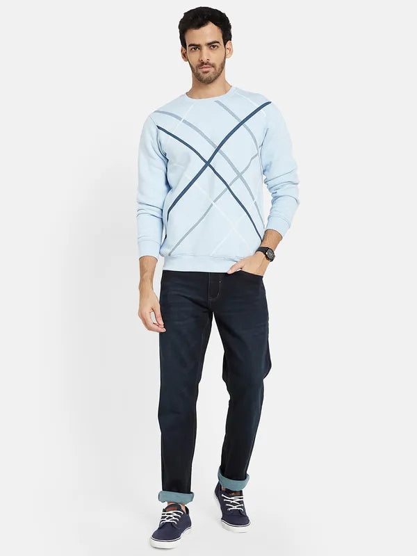 Octave Men Blue Checked Sweatshirt