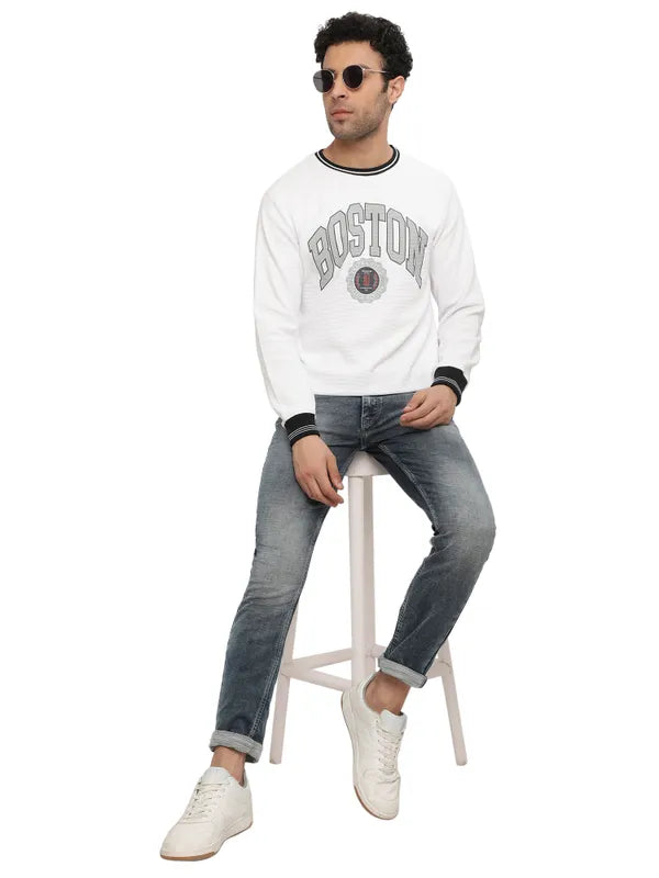 Octave Men White Printed Sweatshirt