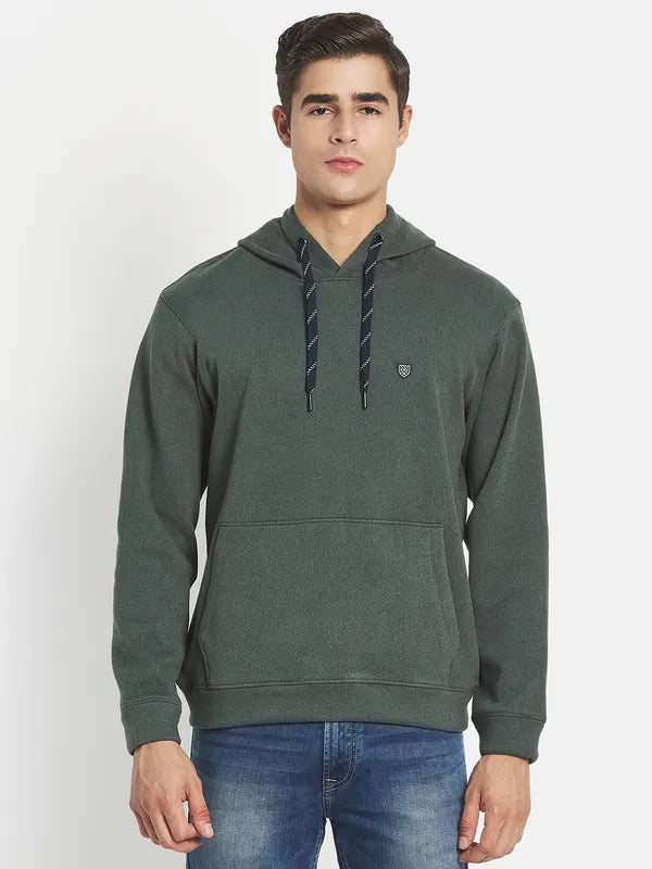 Men Olive Green Hooded Sweatshirt