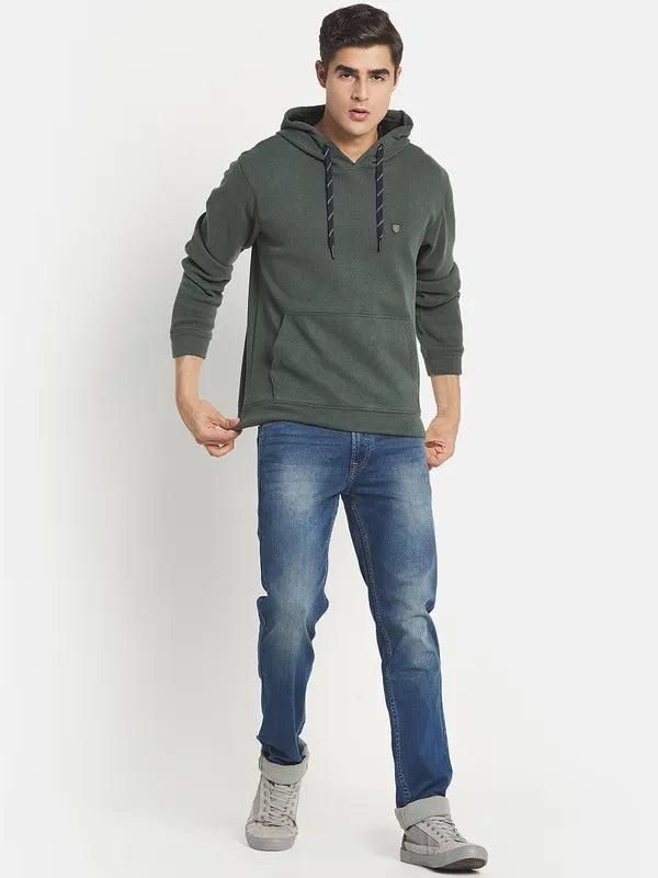 Men Olive Green Hooded Sweatshirt