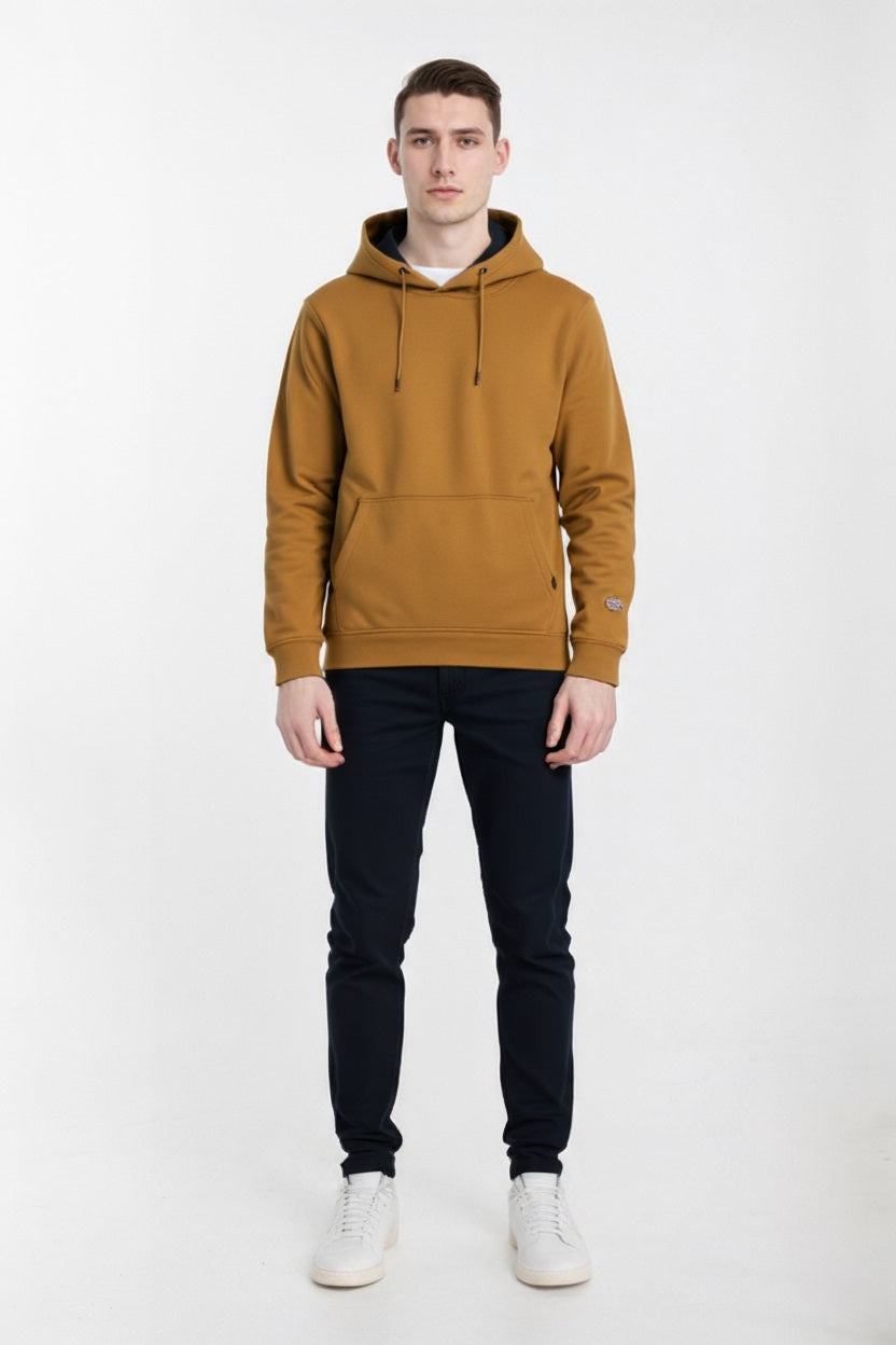 Octave Men Dark Camel Solid Hooded Sweatshirt