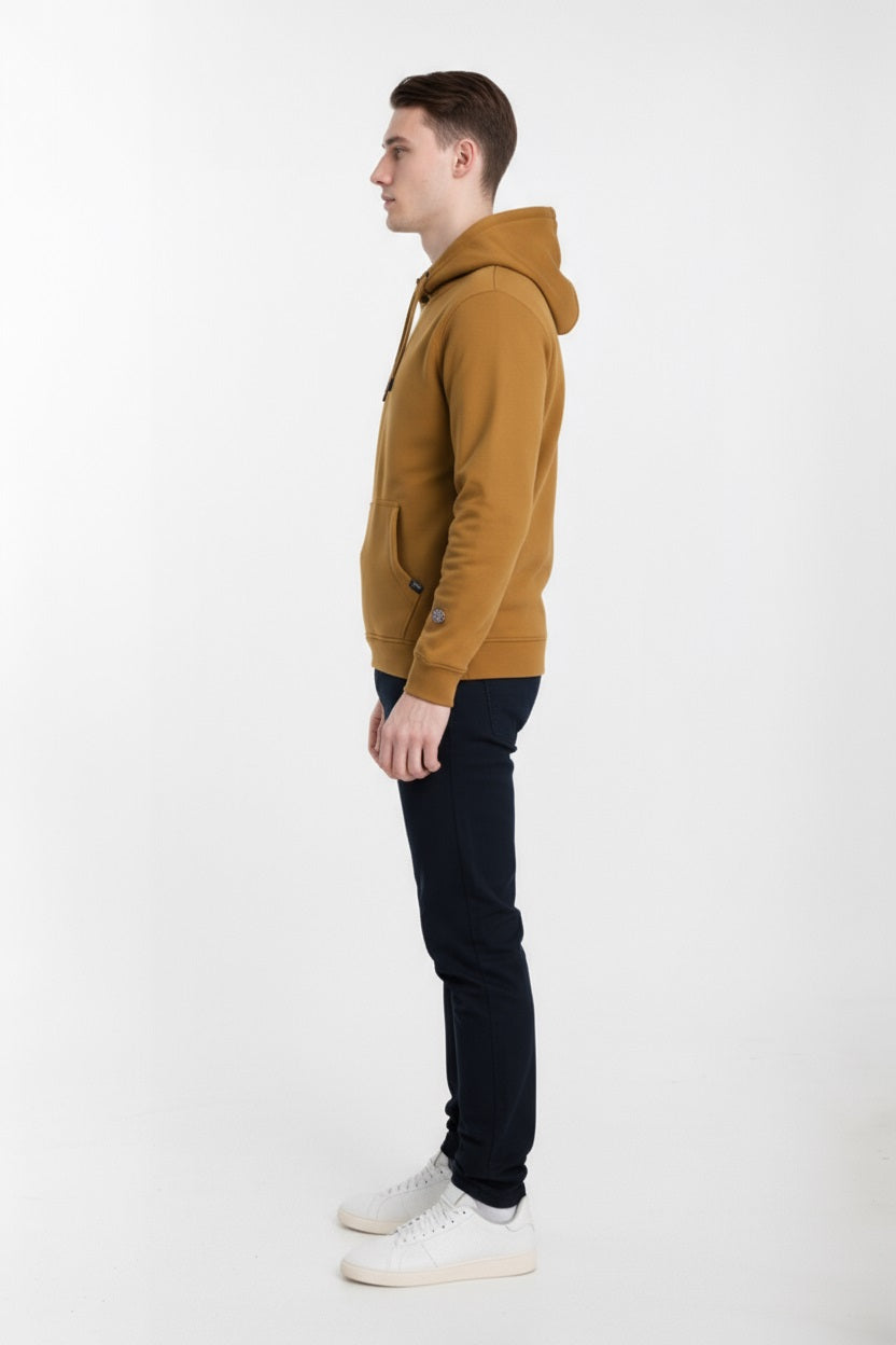 Octave Men Dark Camel Solid Hooded Sweatshirt