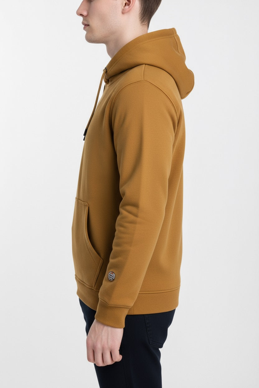 Octave Men Dark Camel Solid Hooded Sweatshirt