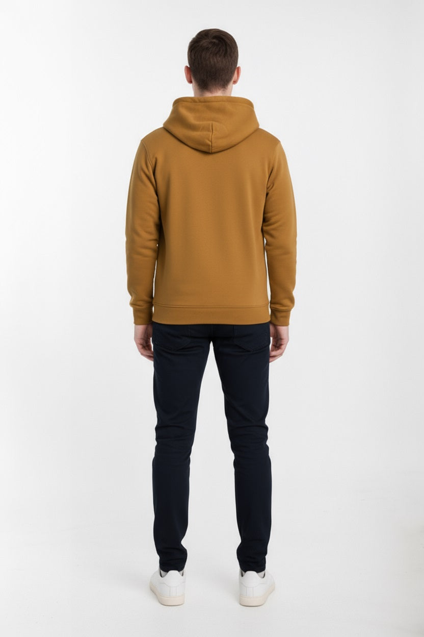 Octave Men Dark Camel Solid Hooded Sweatshirt