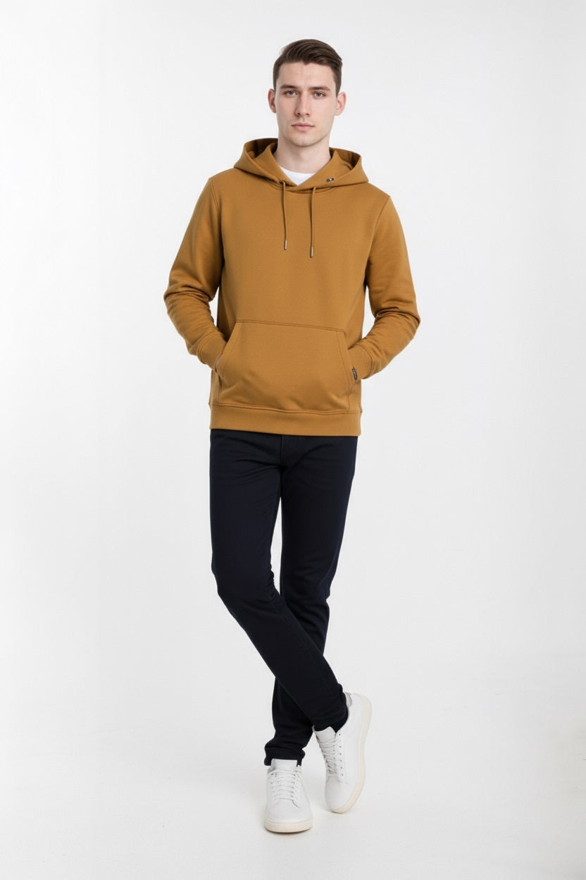 Octave Men Dark Camel Solid Hooded Sweatshirt