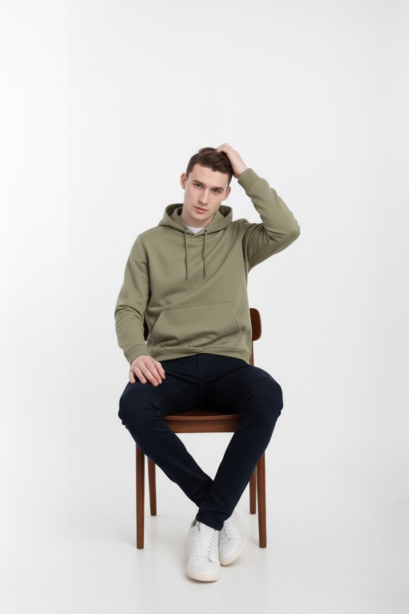 Octave Men Light Olive Solid Hooded Sweatshirt