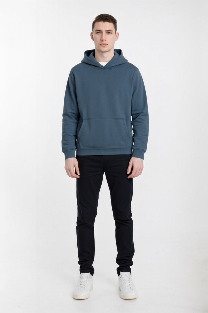 Octave Men Navy Melange Solid Hooded Sweatshirt