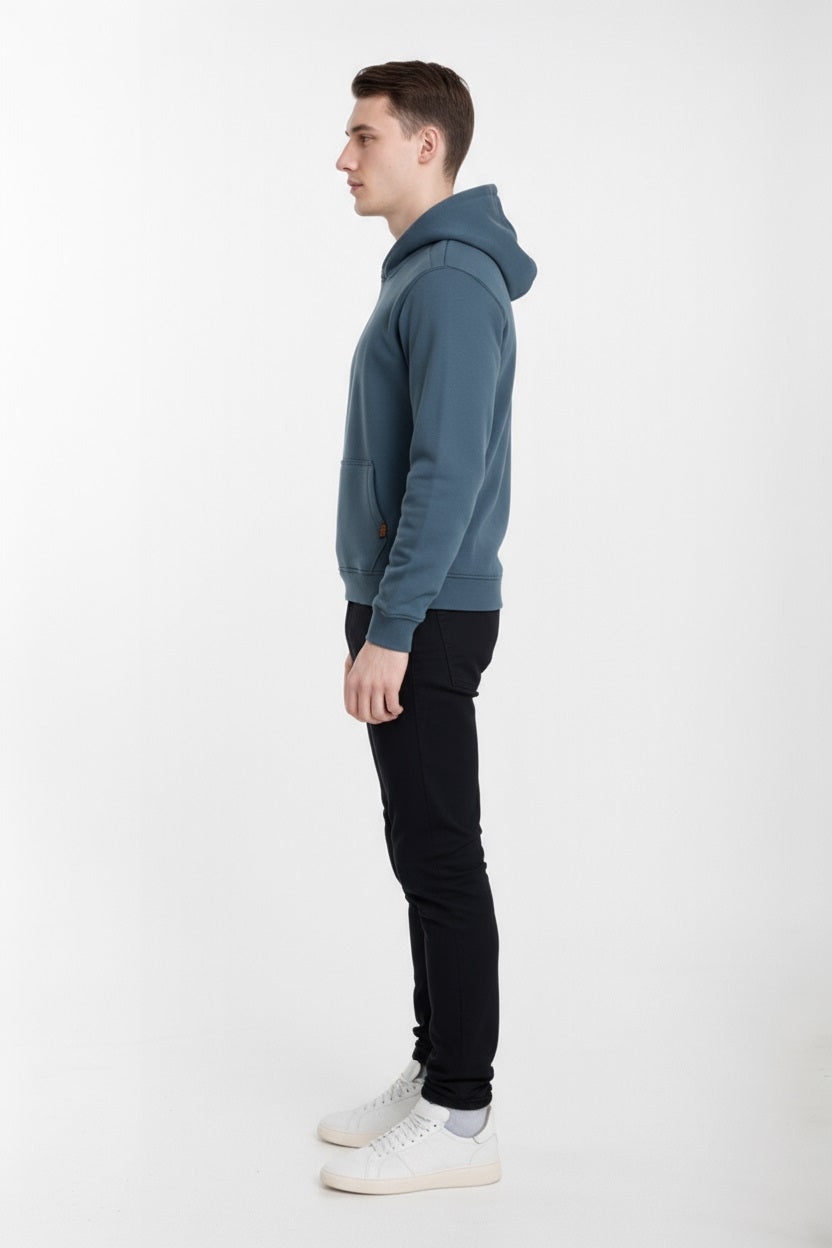 Octave Men Navy Melange Solid Hooded Sweatshirt