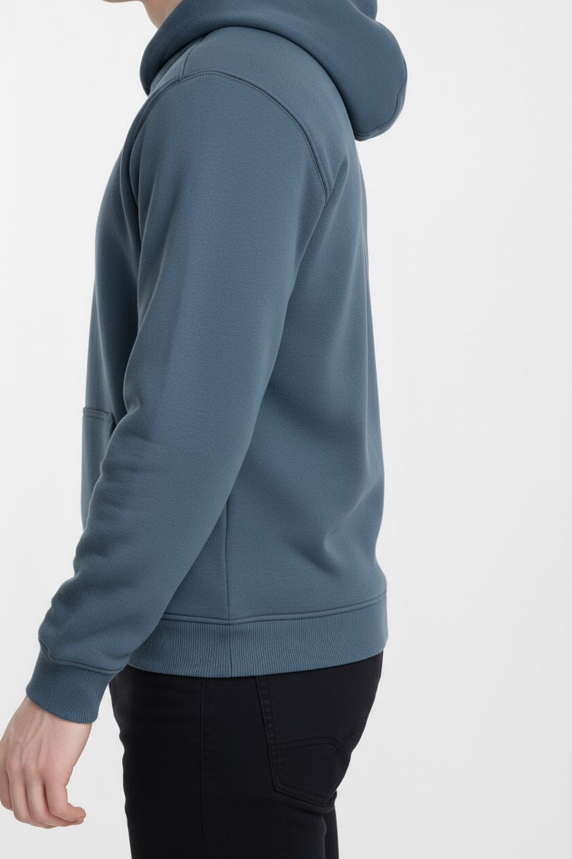 Octave Men Navy Melange Solid Hooded Sweatshirt