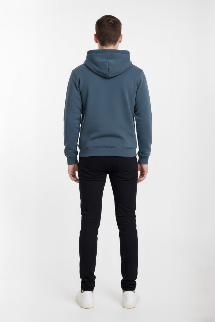 Octave Men Navy Melange Solid Hooded Sweatshirt