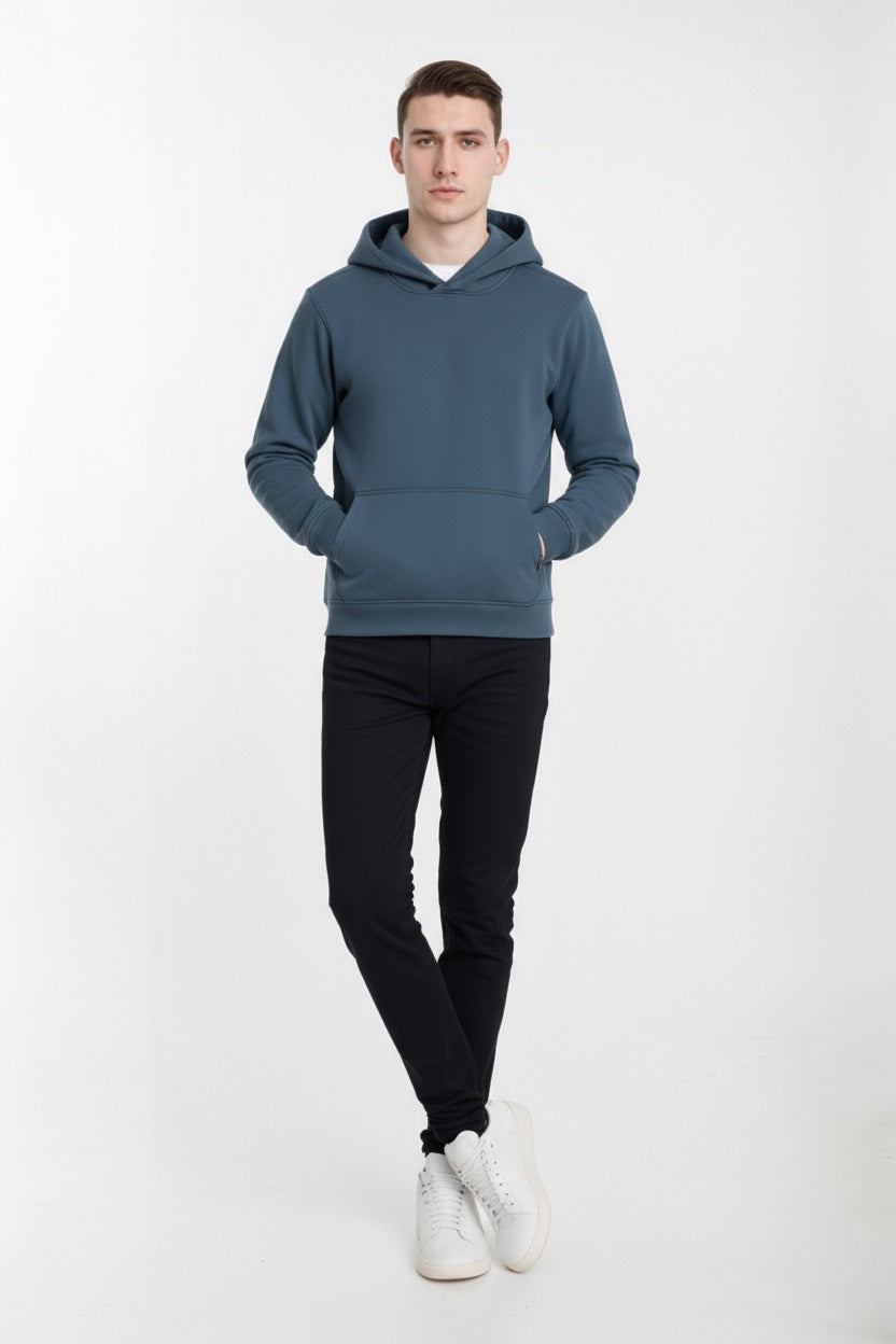 Octave Men Navy Melange Solid Hooded Sweatshirt