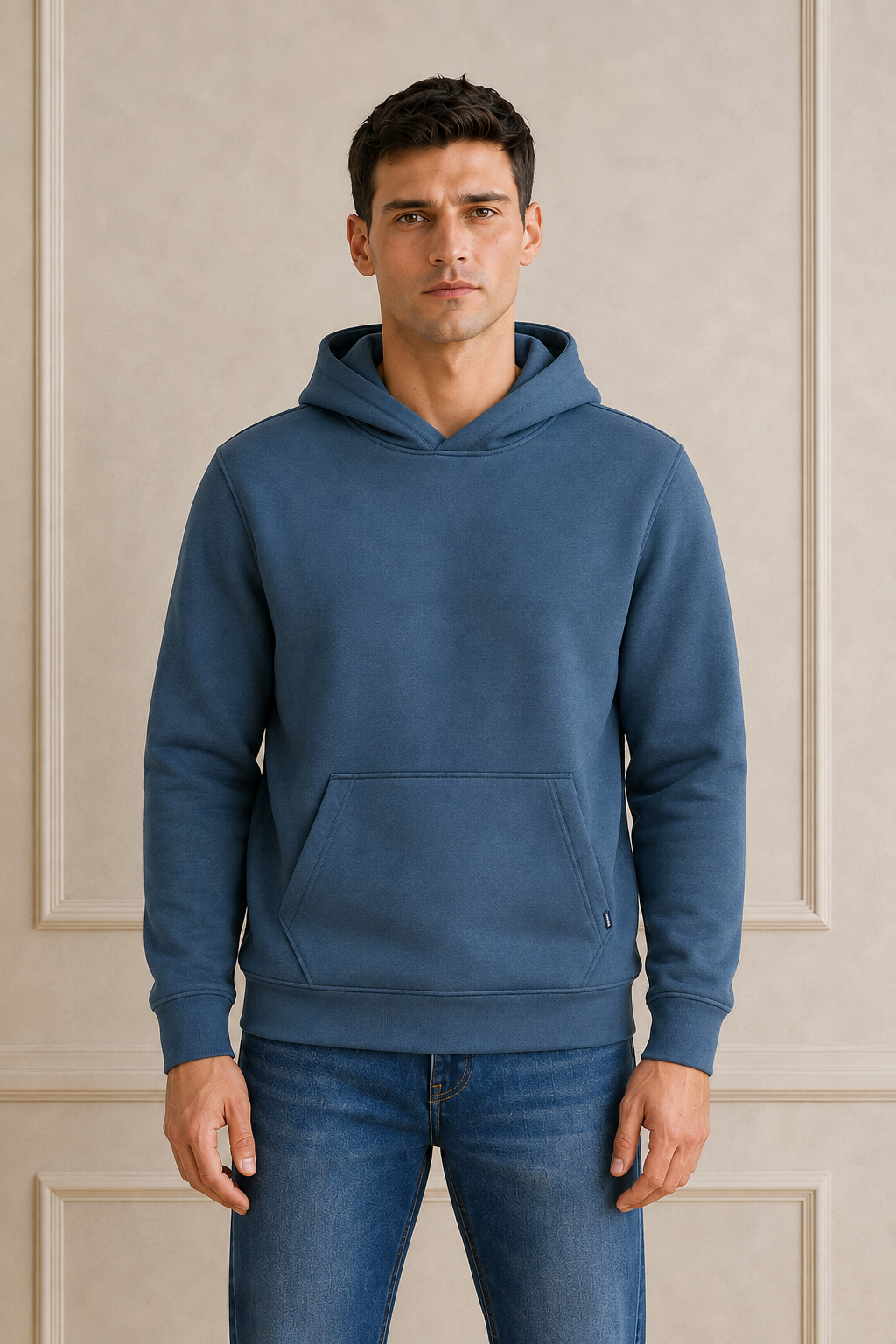 Men’s Navy Melange German Suede Hooded Winter Sweatshirt