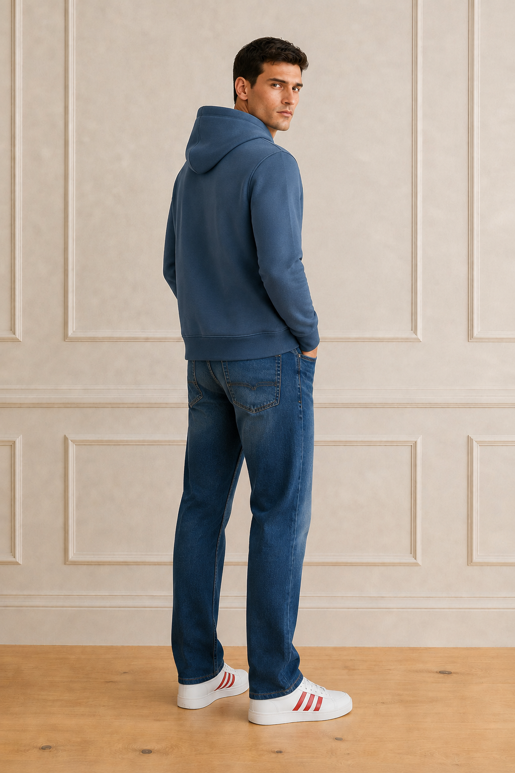 Men’s Navy Melange German Suede Hooded Winter Sweatshirt