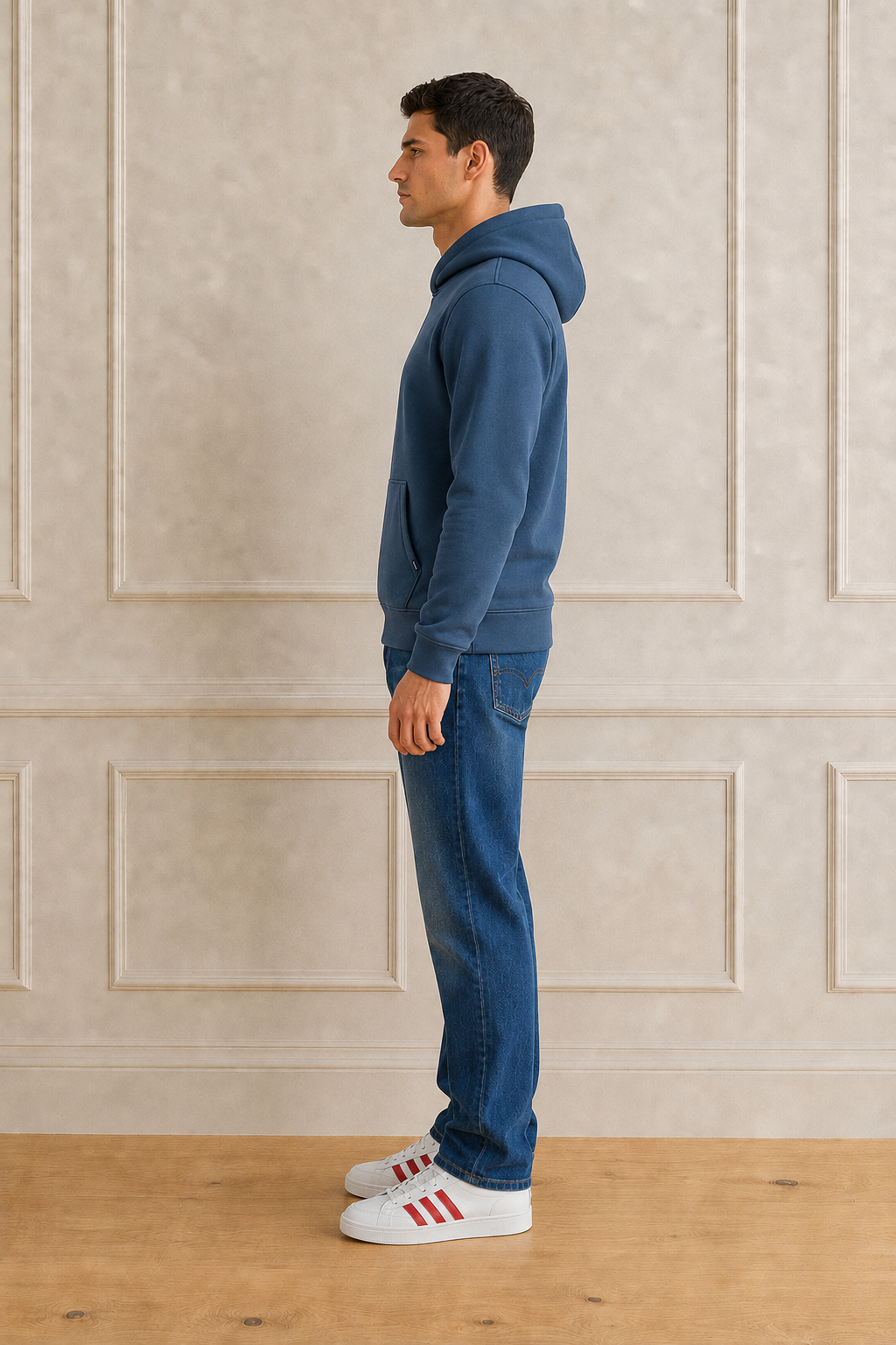 Men’s Navy Melange German Suede Hooded Winter Sweatshirt