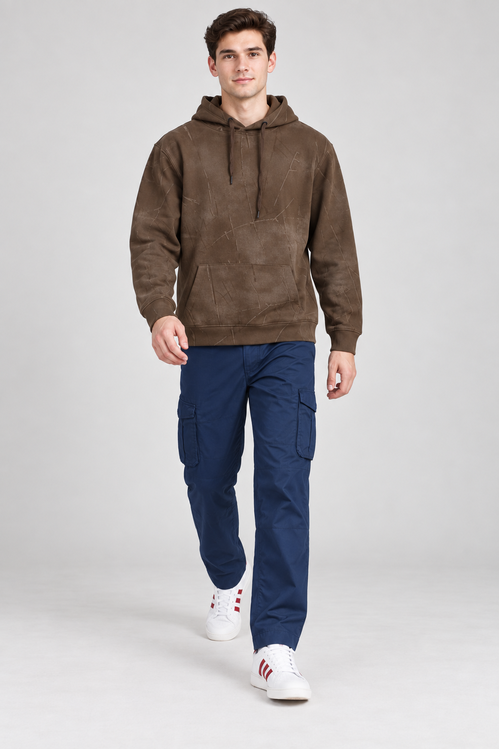 Men’s Brown Cotton Blend Hooded Sweatshirt – Regular Fit Pullover Hoodie
