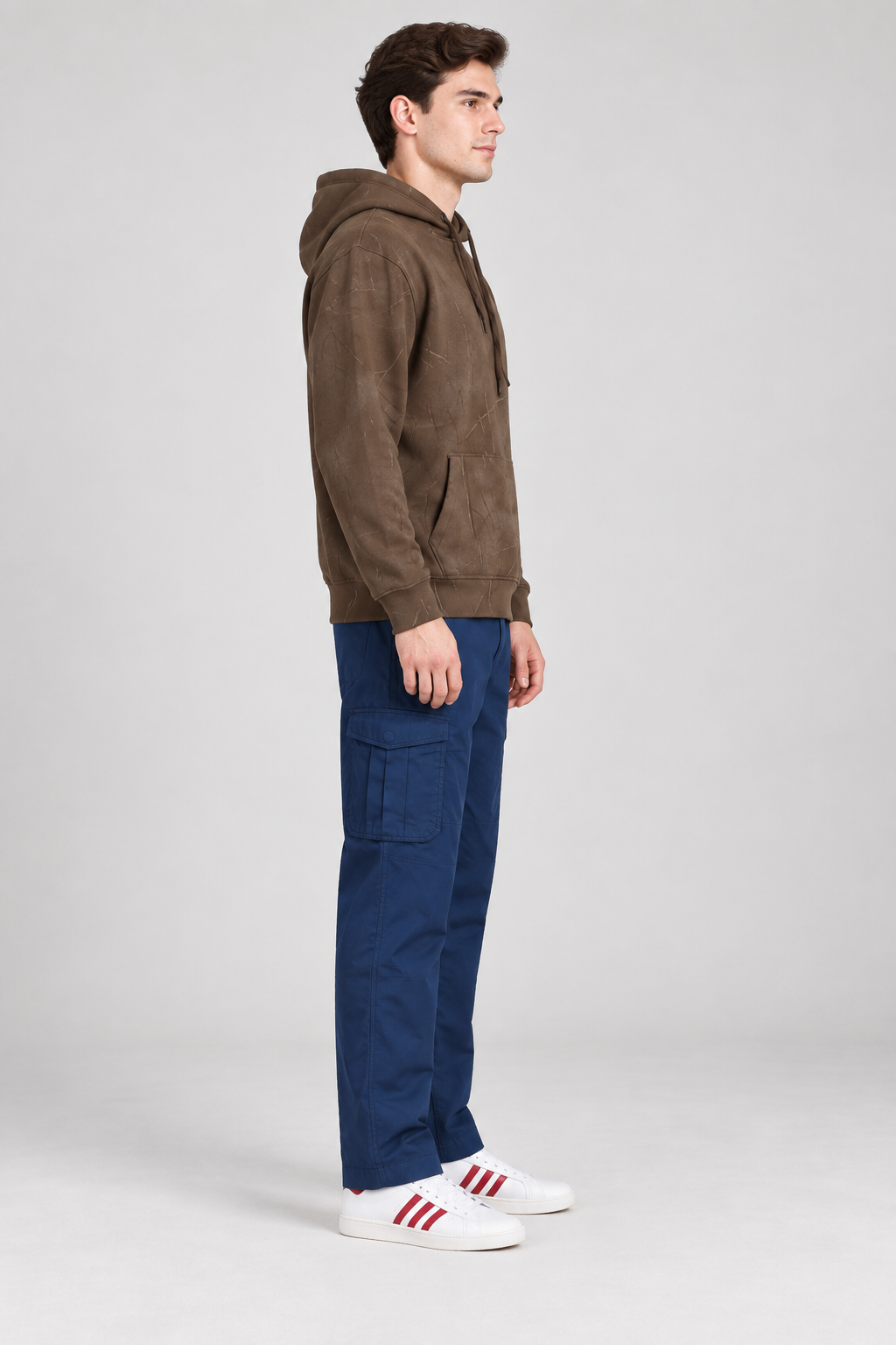 Men’s Brown Cotton Blend Hooded Sweatshirt – Regular Fit Pullover Hoodie