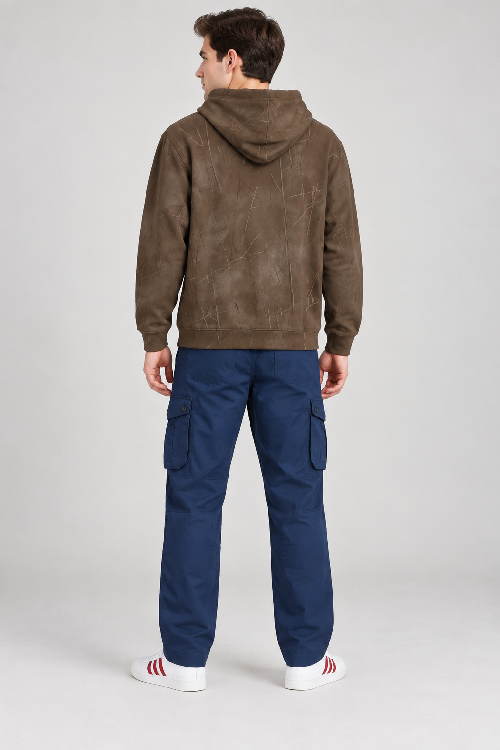 Men’s Brown Cotton Blend Hooded Sweatshirt – Regular Fit Pullover Hoodie