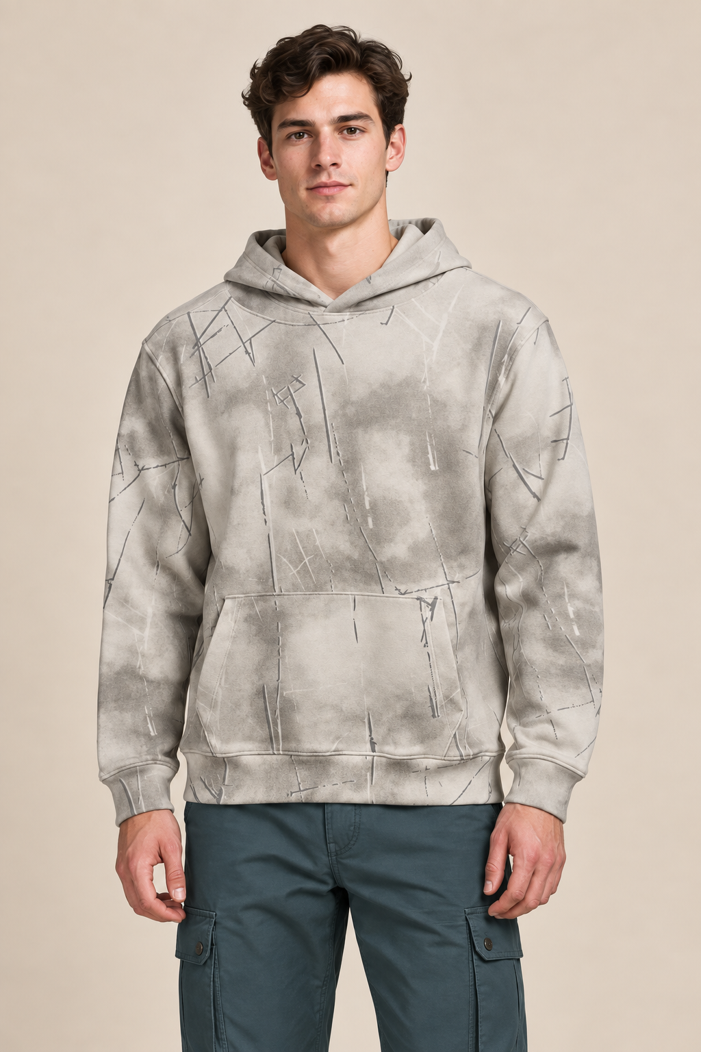 Men’s Fawn Cotton Blend Hooded Sweatshirt – Regular Fit Pullover Hoodie