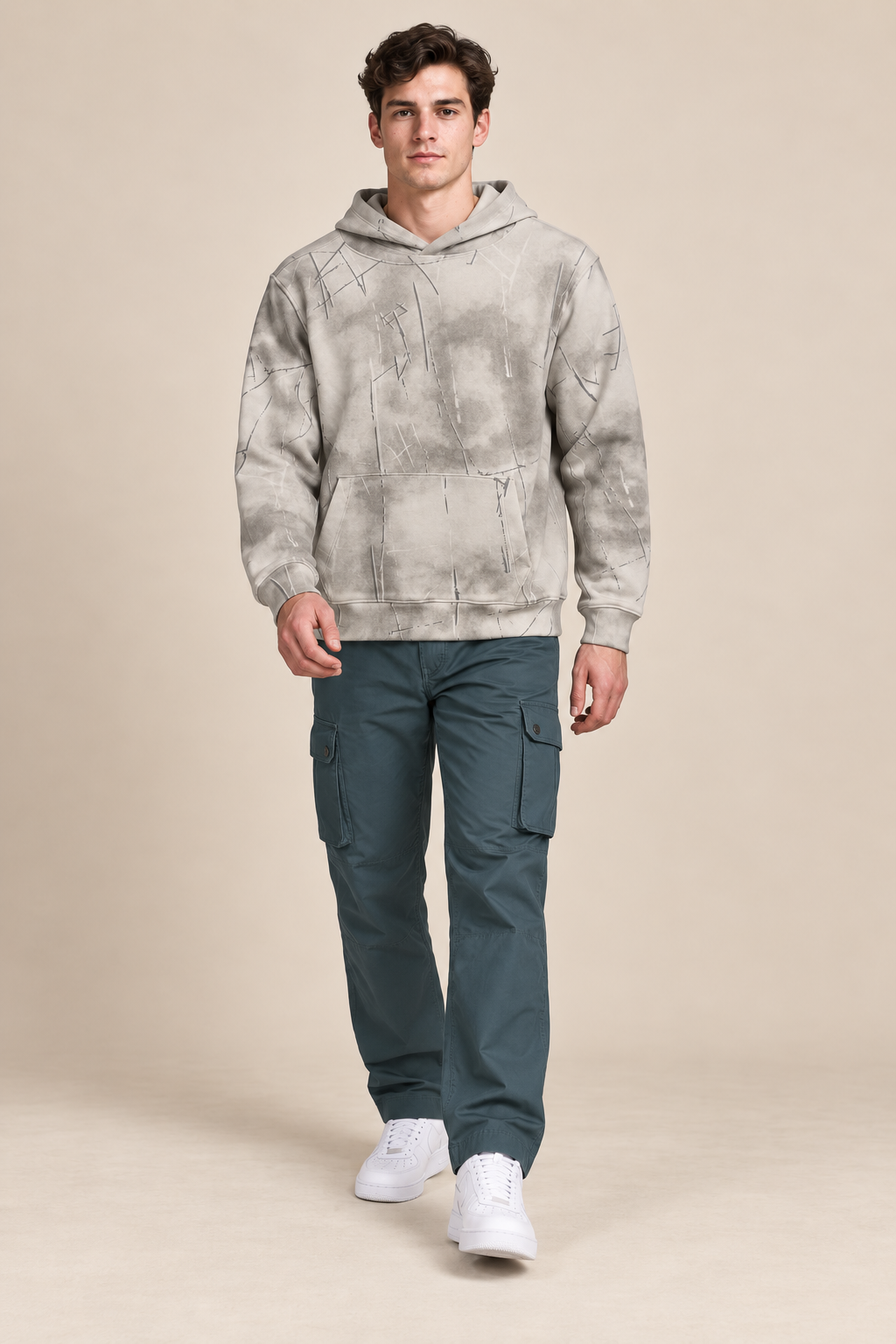 Men’s Fawn Cotton Blend Hooded Sweatshirt – Regular Fit Pullover Hoodie