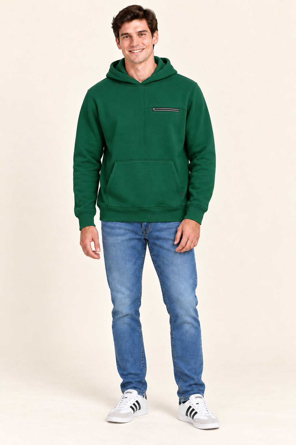 Men’s Bottle Green Cotton Brushed Fleece Hooded Sweatshirt – Regular Fit