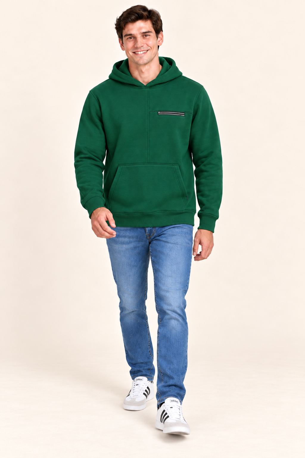 Men’s Bottle Green Cotton Brushed Fleece Hooded Sweatshirt – Regular Fit