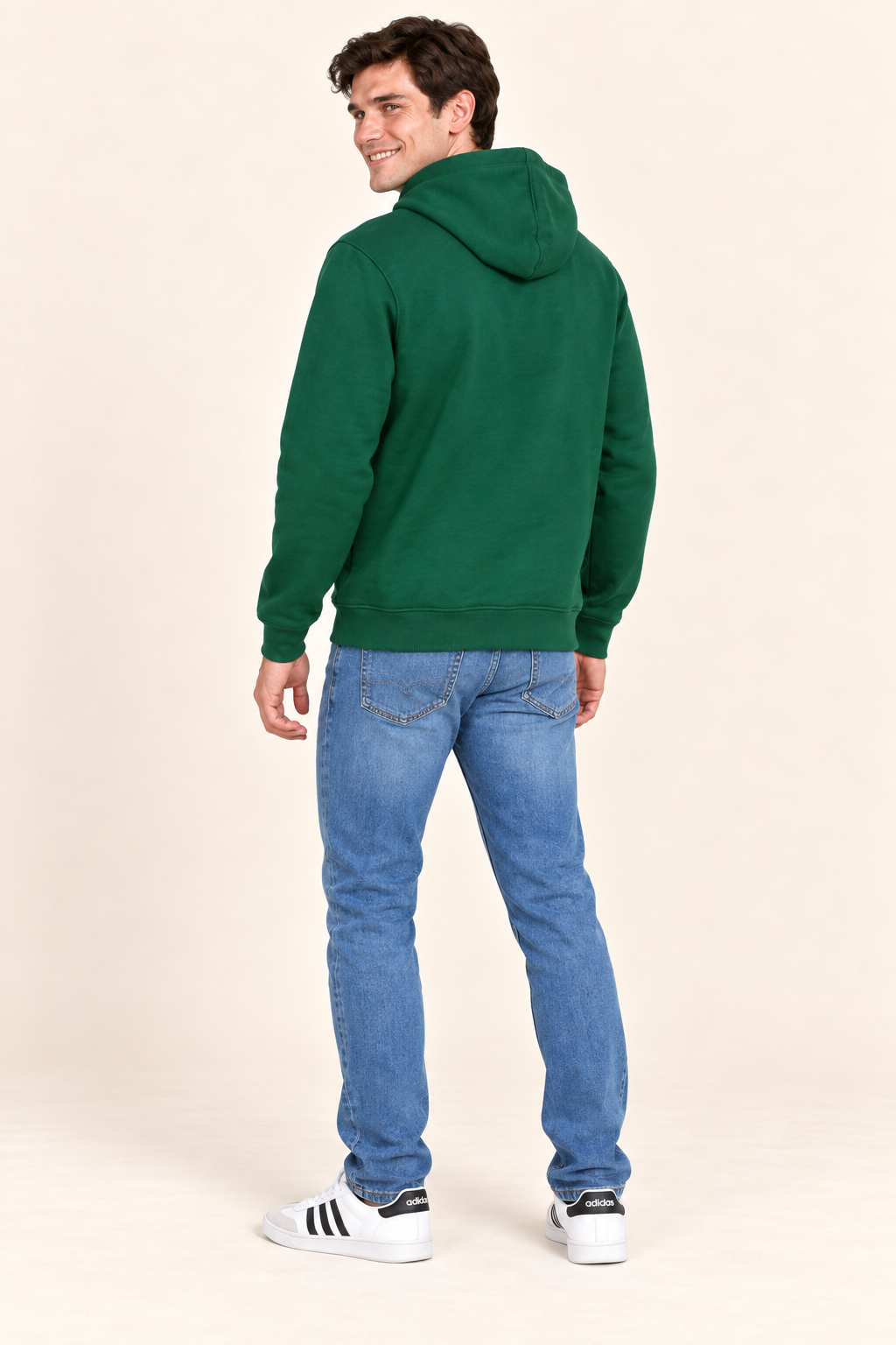 Men’s Bottle Green Cotton Brushed Fleece Hooded Sweatshirt – Regular Fit