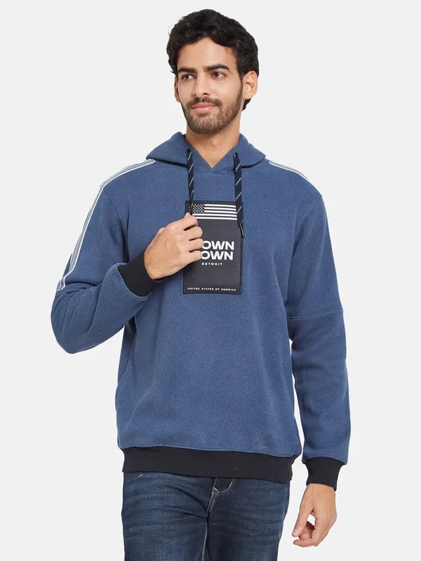 Octave Men Blue Colourblocked Hooded Sweatshirt